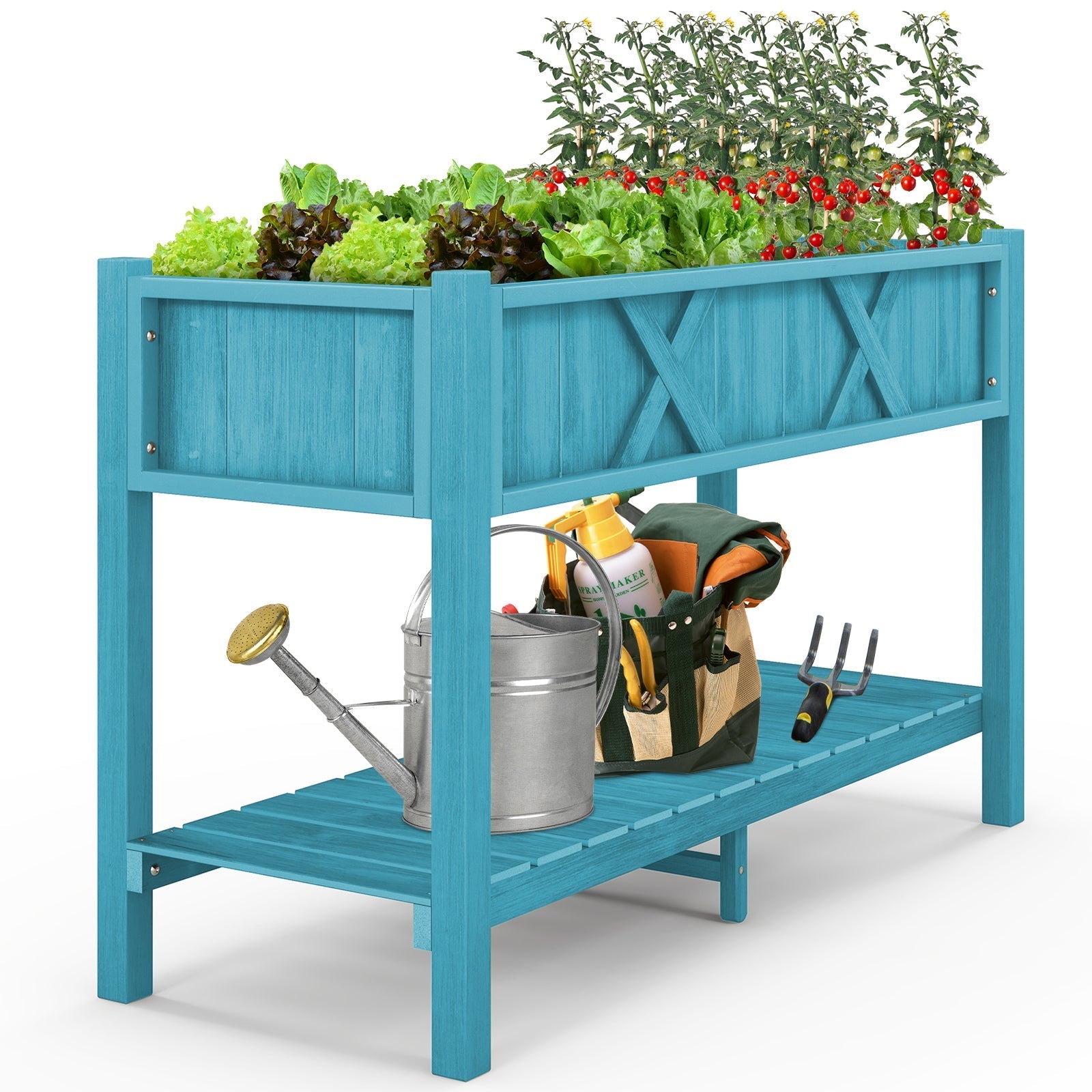 Poly Wood Elevated Planter Box with Legs Storage Shelf Drainage Holes
