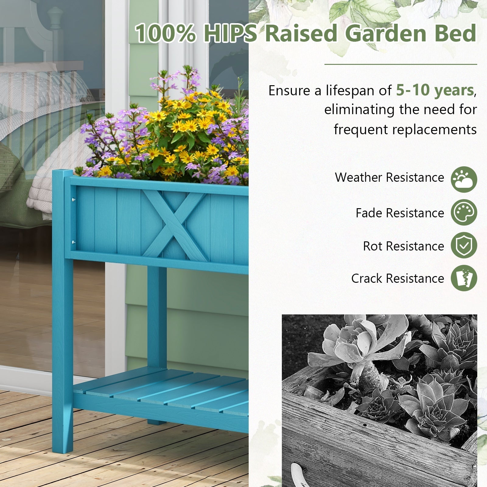Poly Wood Elevated Planter Box with Legs Storage Shelf Drainage Holes