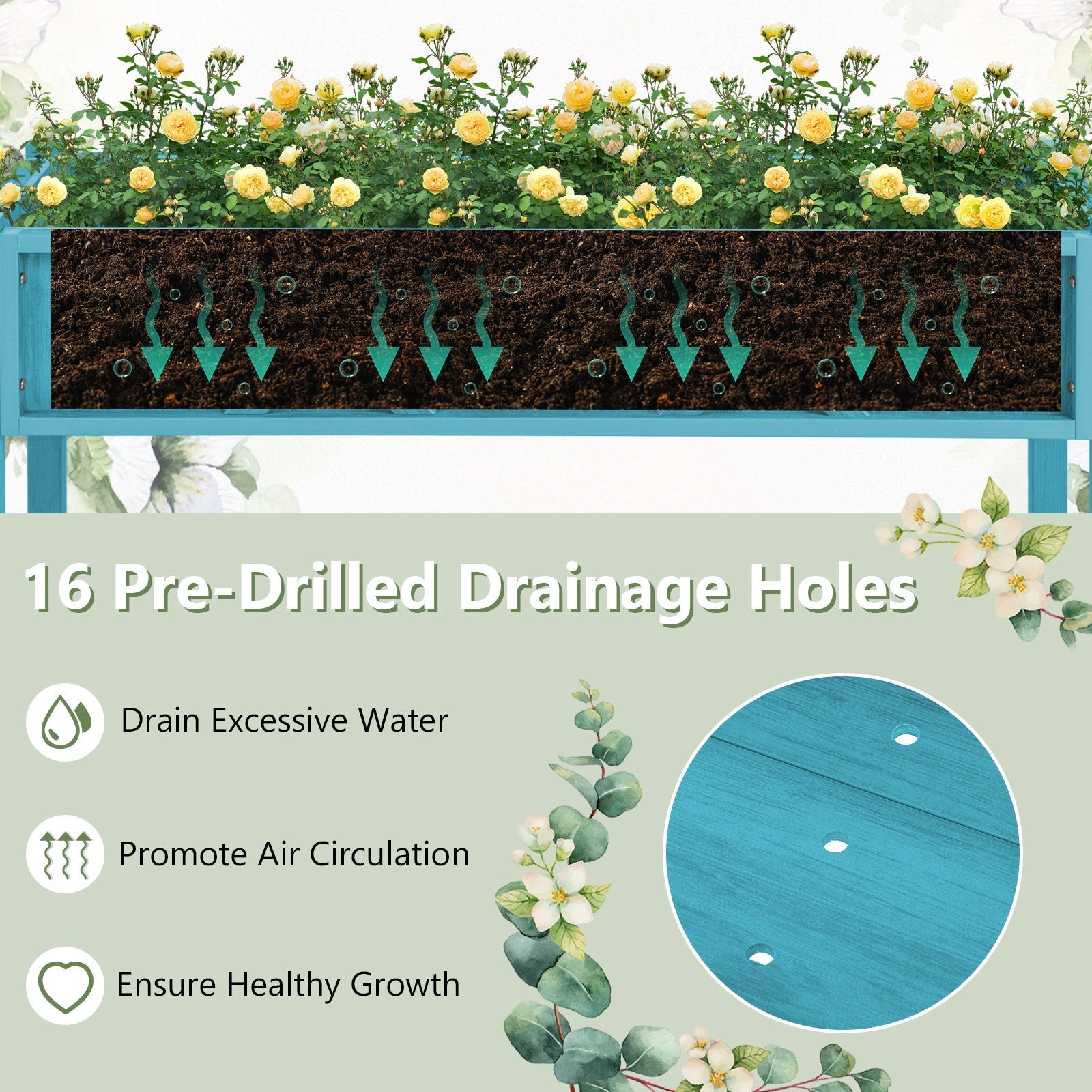 Poly Wood Elevated Planter Box with Legs Storage Shelf Drainage Holes