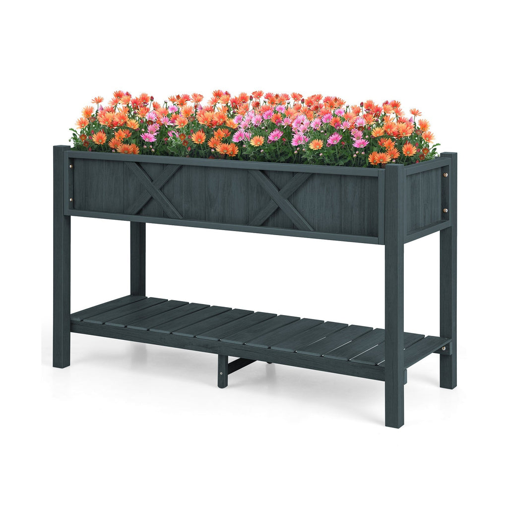Poly Wood Elevated Planter Box with Legs Storage Shelf Drainage Holes