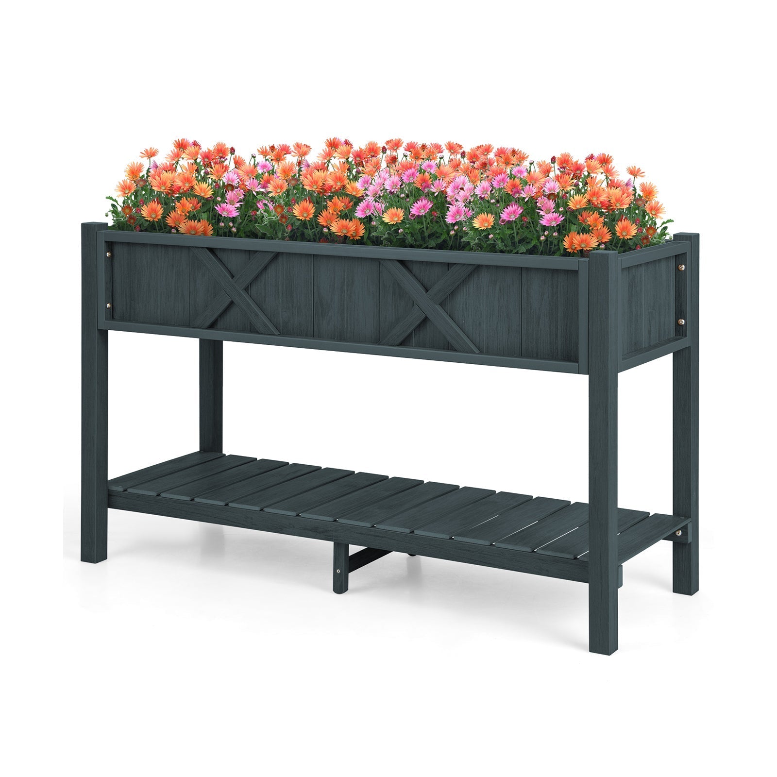 Poly Wood Elevated Planter Box with Legs Storage Shelf Drainage Holes