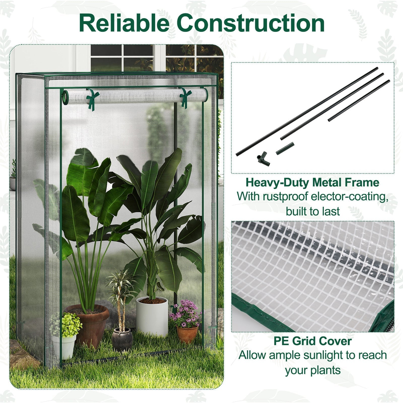 Portable Mini Greenhouse with Roll-Up Zippered Door