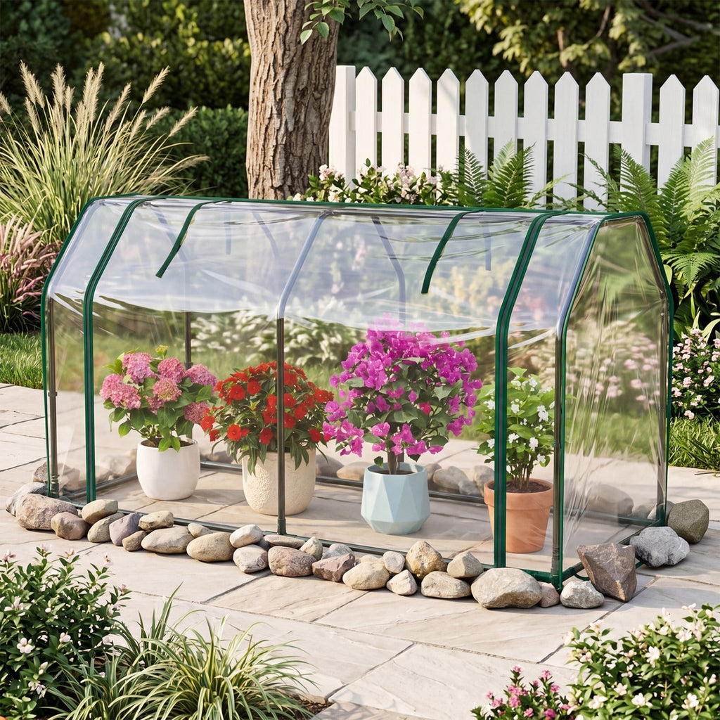 Portable Mini Greenhouse with PE Cover and Zippered Door