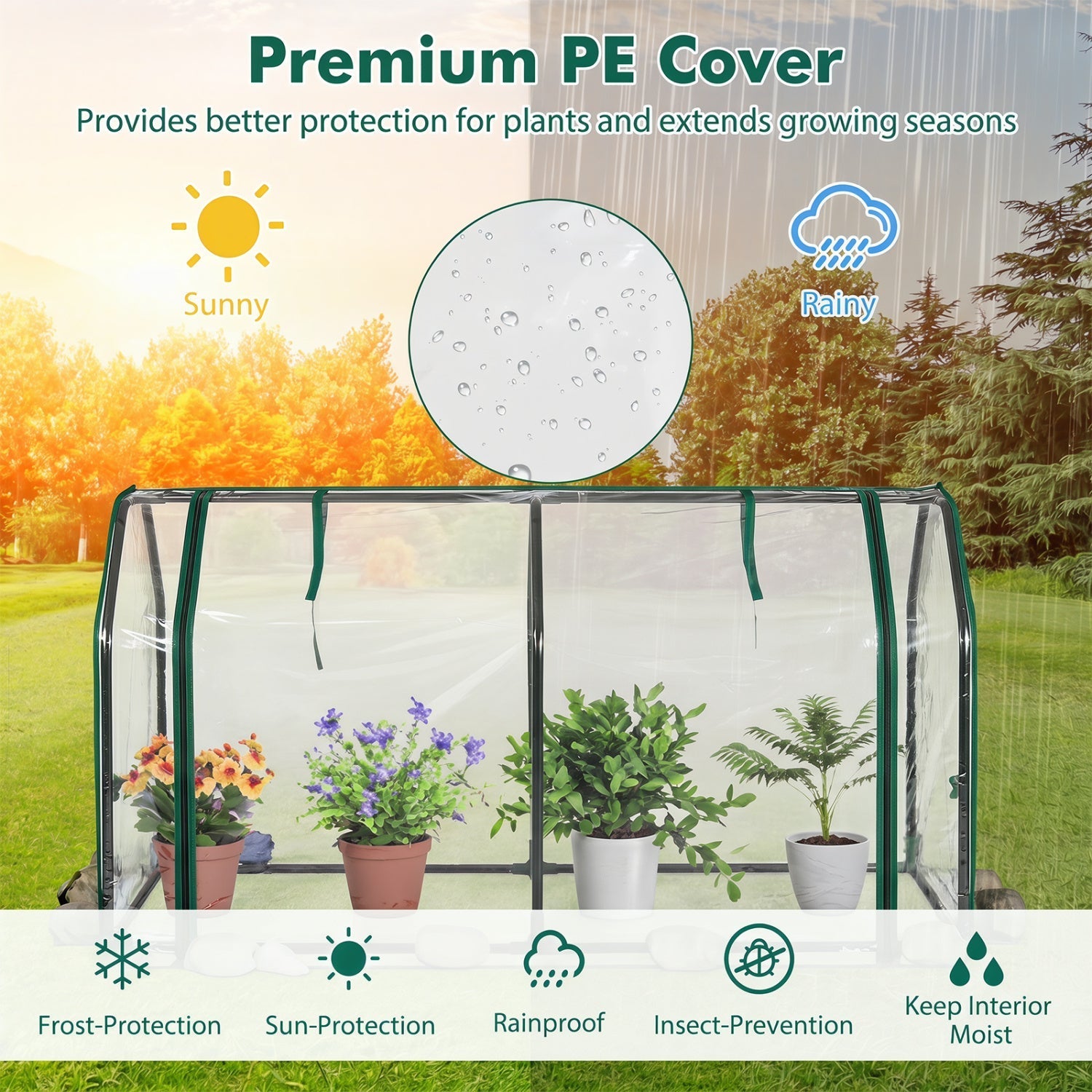 Portable Mini Greenhouse with PE Cover and Zippered Door