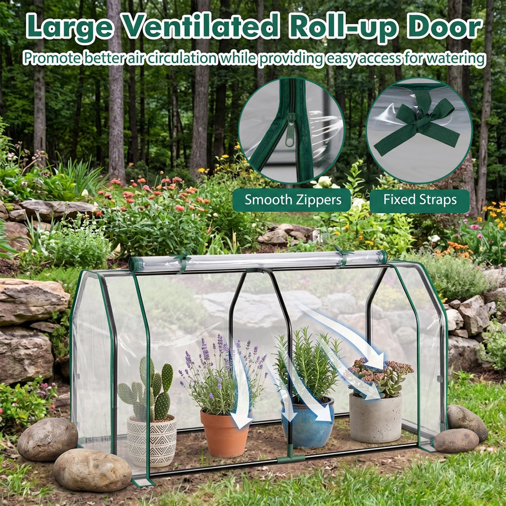 Portable Mini Greenhouse with PE Cover and Zippered Door