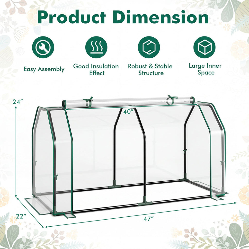 Portable Mini Greenhouse with PE Cover and Zippered Door