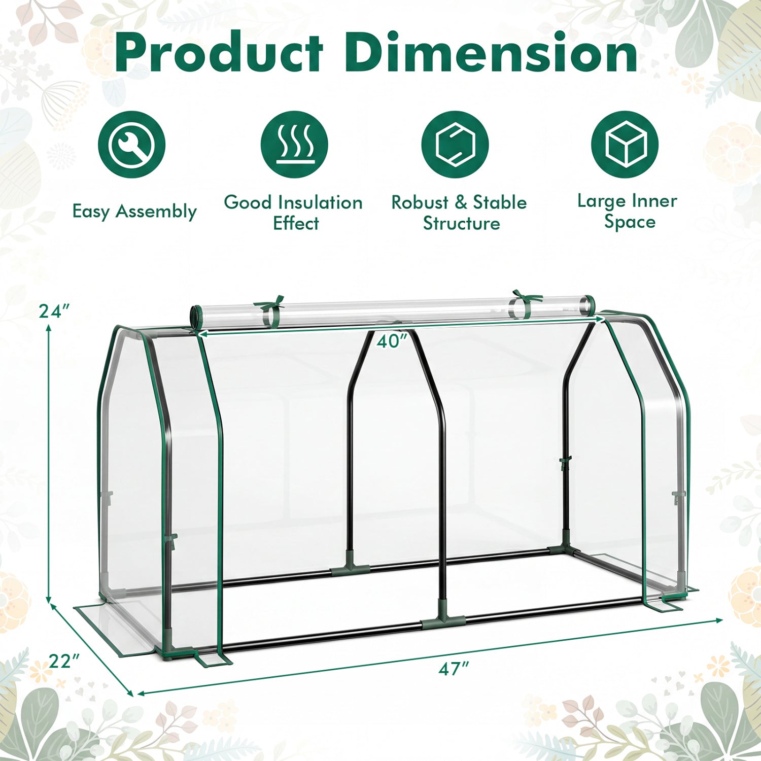 Portable Mini Greenhouse with PE Cover and Zippered Door