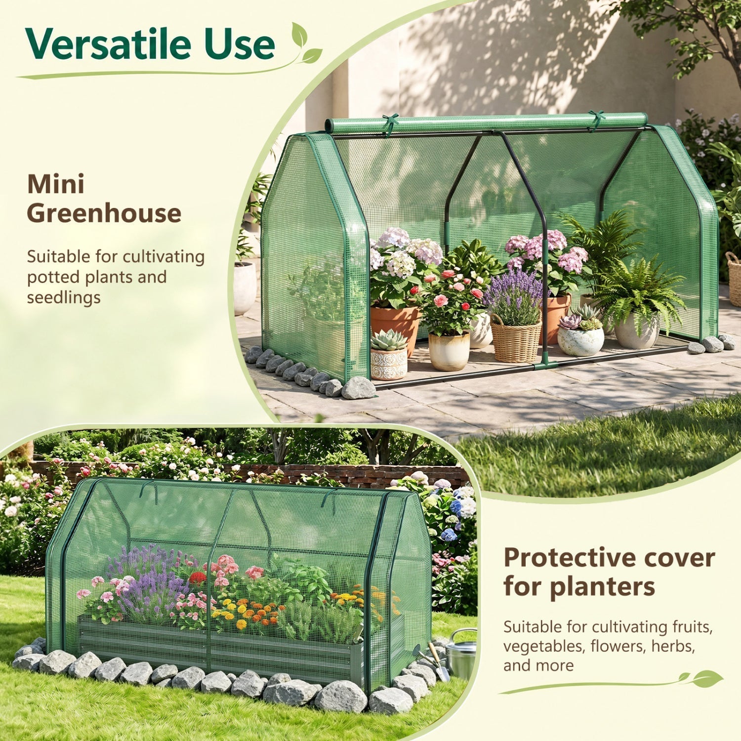 Portable Mini Greenhouse with PE Cover and Roll-Up Door