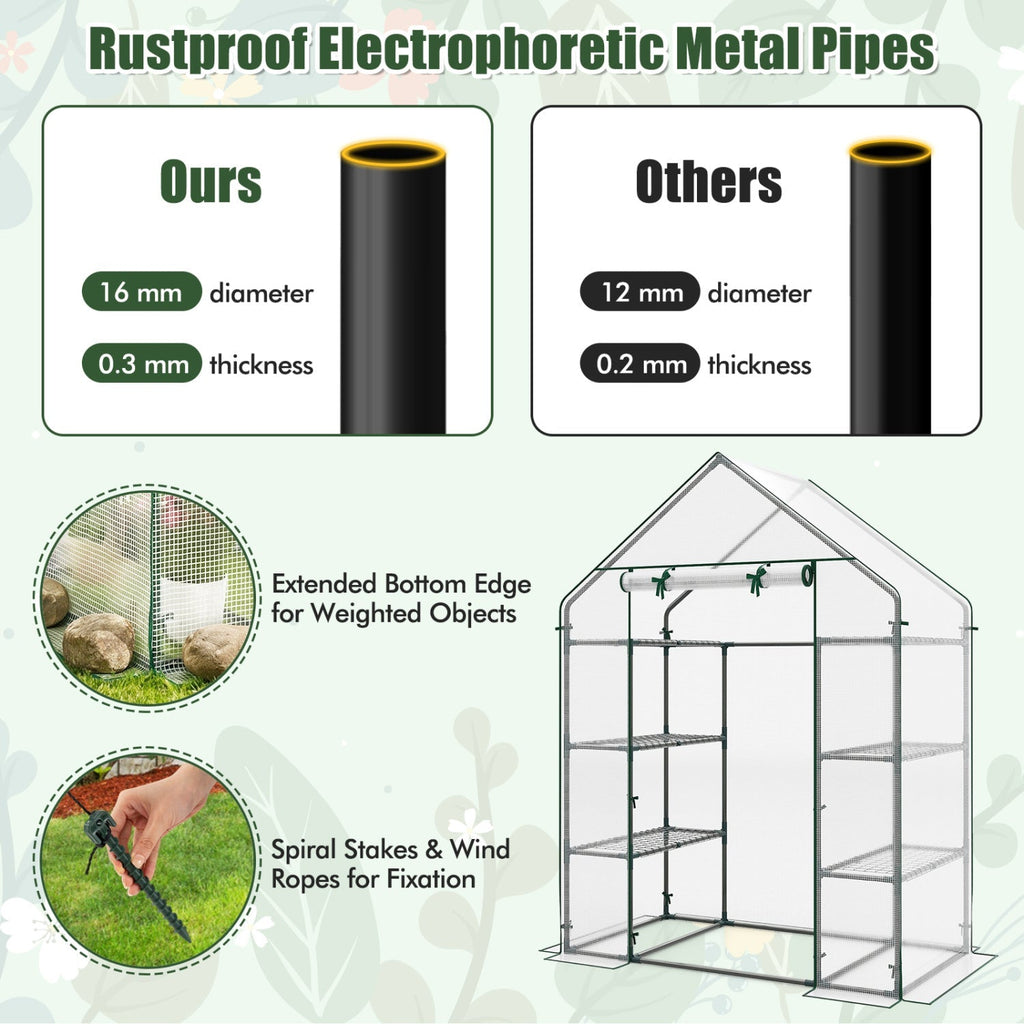 Portable Walk-in Greenhouse with 3 Tiers and 6 Shelves