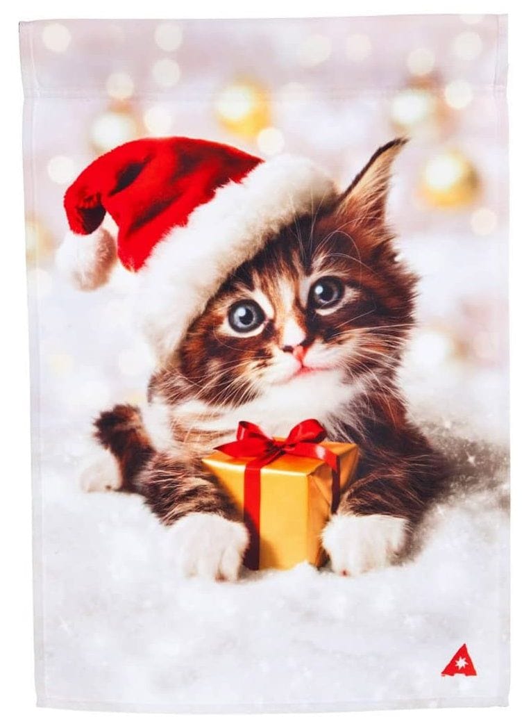 Precious Kitten Santa Hat Garden Flag 2 Sided Christmas