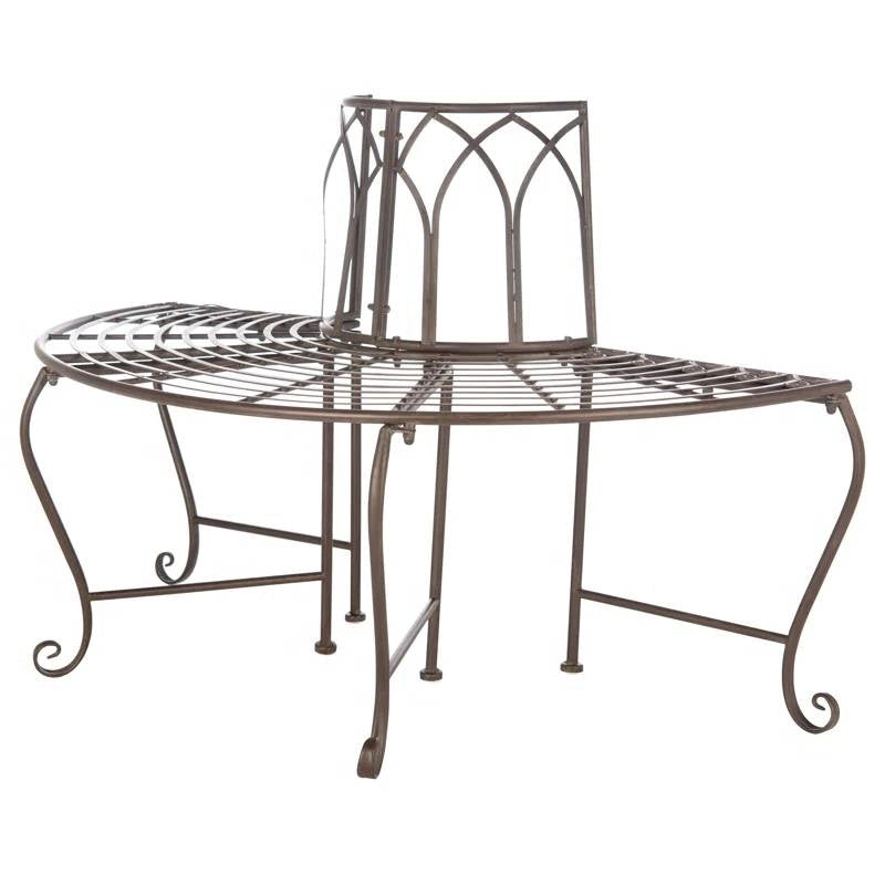 Outdoor Patio Garden Rustic Bronze Brown Wrought Iron Half-Circle Tree Bench