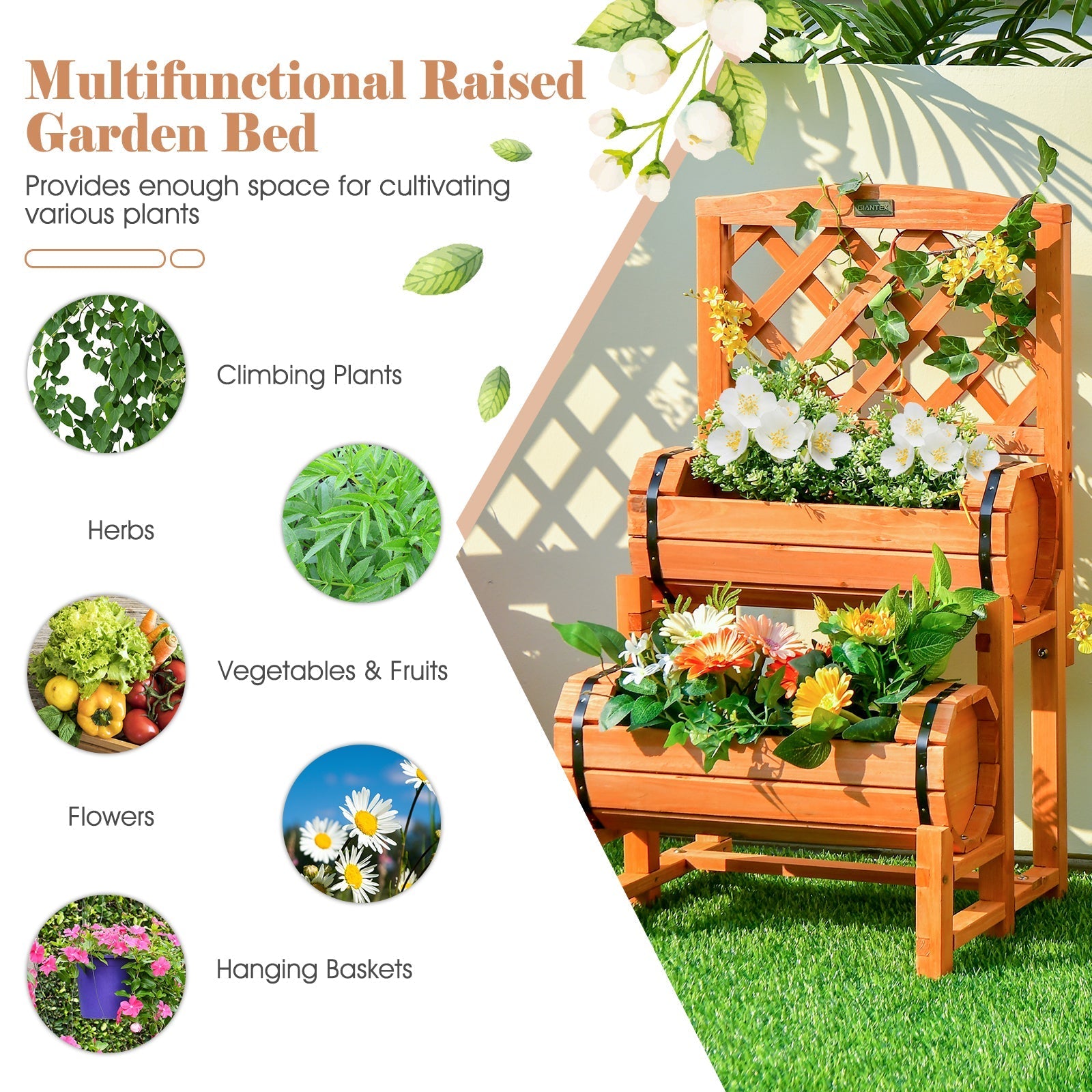 2-Tier Raised Garden Bed with Trellis and Planter Boxes