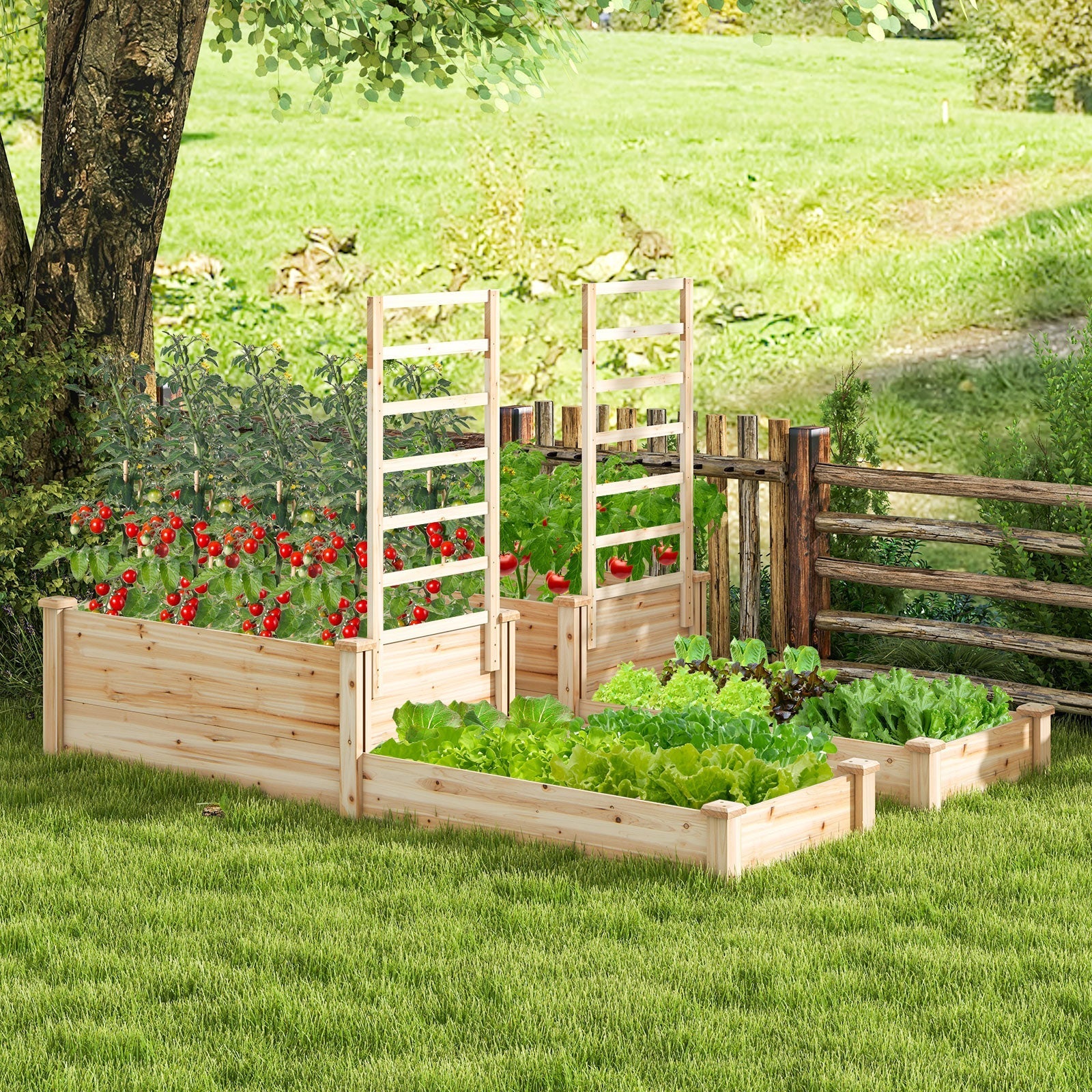 Raised Garden Bed with Trellis-Natural