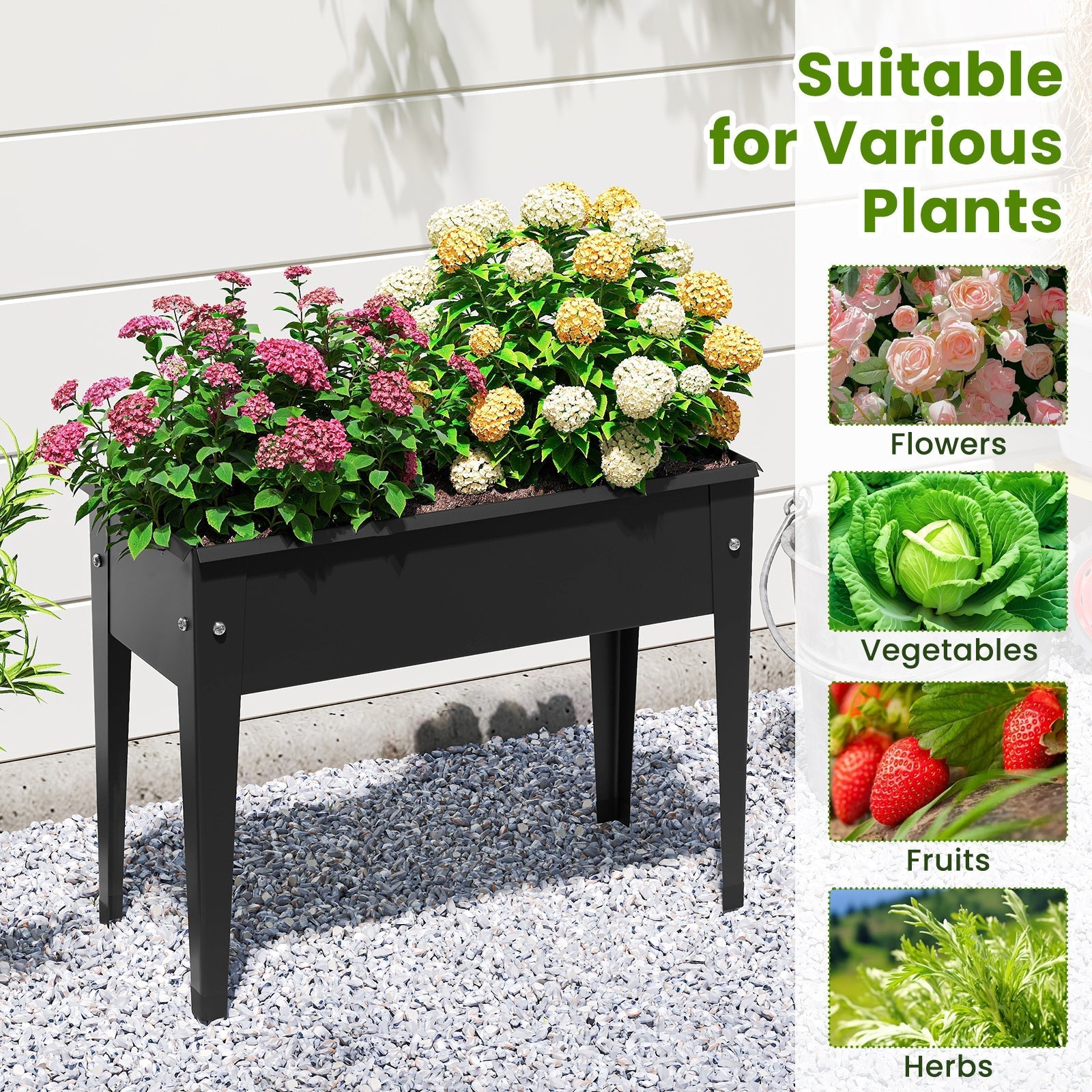 Raised Garden Bed Elevated Metal Planter Box with Legs Drainage Holes