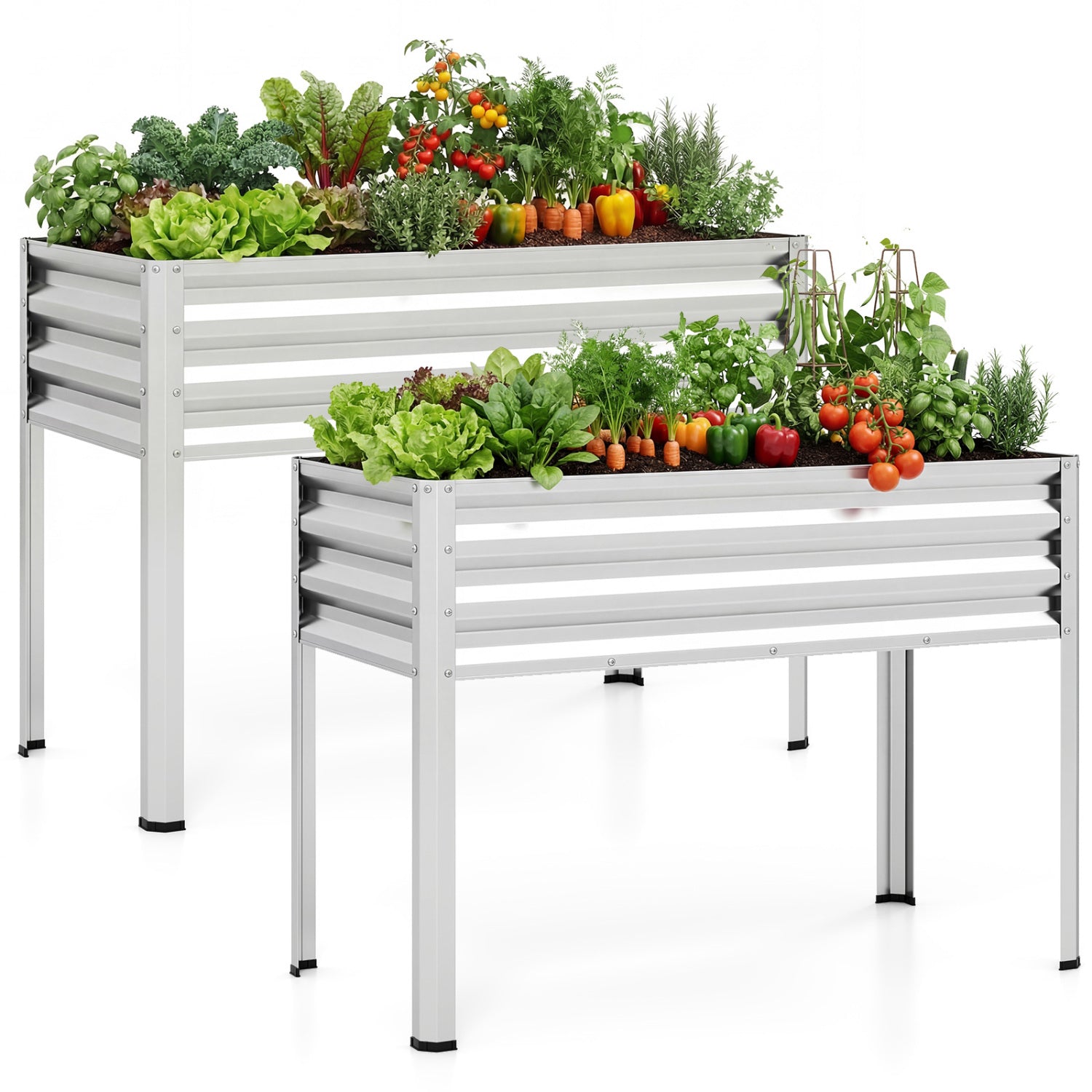 Raised Garden Bed Set of 2 Electro-Coating Metal Large Elevated Planter Box