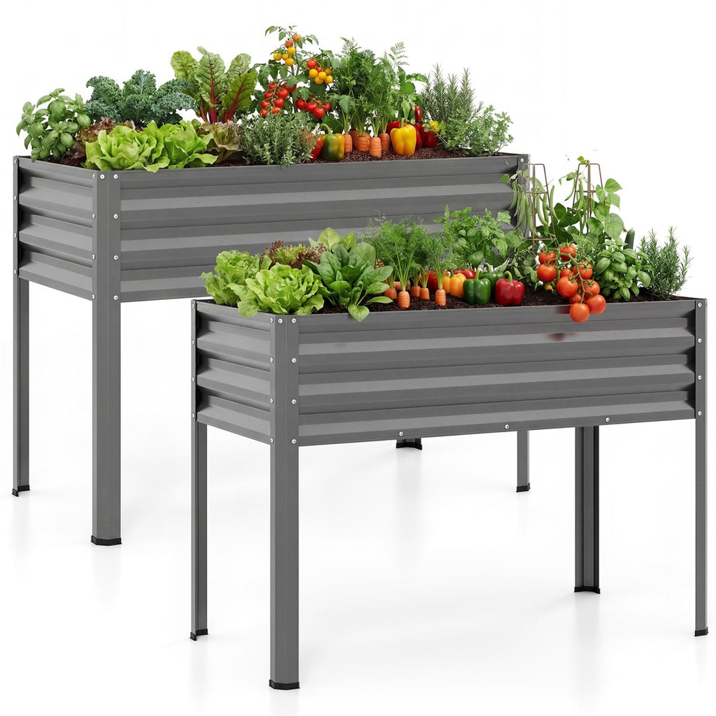 Raised Garden Bed Set of 2 Electro-Coating Metal Large Elevated Planter Box