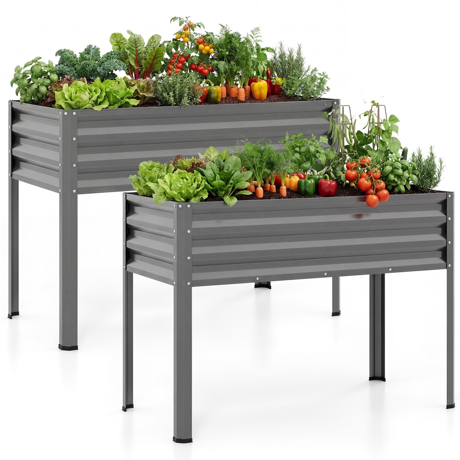 Raised Garden Bed Set of 2 Electro-Coating Metal Large Elevated Planter Box