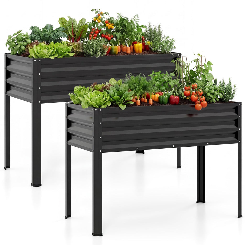 Raised Garden Bed Set of 2 Electro-Coating Metal Large Elevated Planter Box