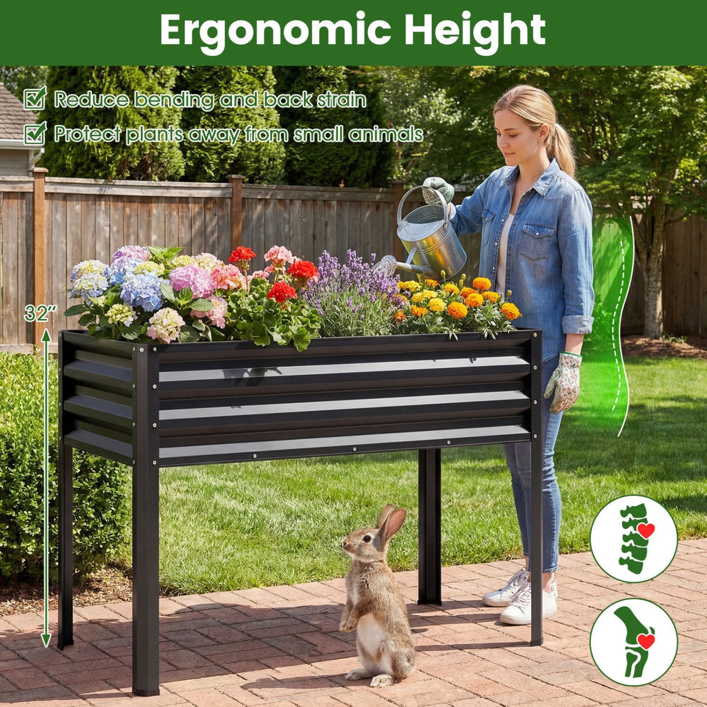 Raised Garden Bed Set of 2 Electro-Coating Metal Large Elevated Planter Box