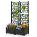 Raised Garden Bed with Lattice Trellis Drainage Self-Watering Elevated Vertical Planter Boxes-Black