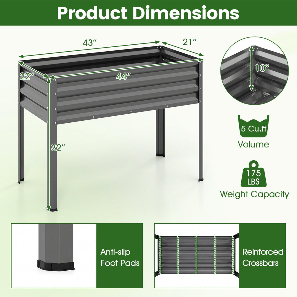 Raised Garden Bed with Legs Electro-Coating Metal Large Elevated Planter Box