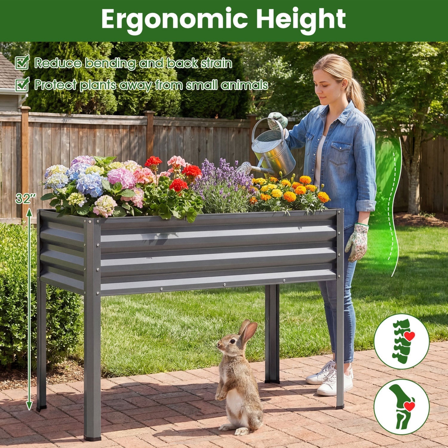Raised Garden Bed with Legs Electro-Coating Metal Large Elevated Planter Box