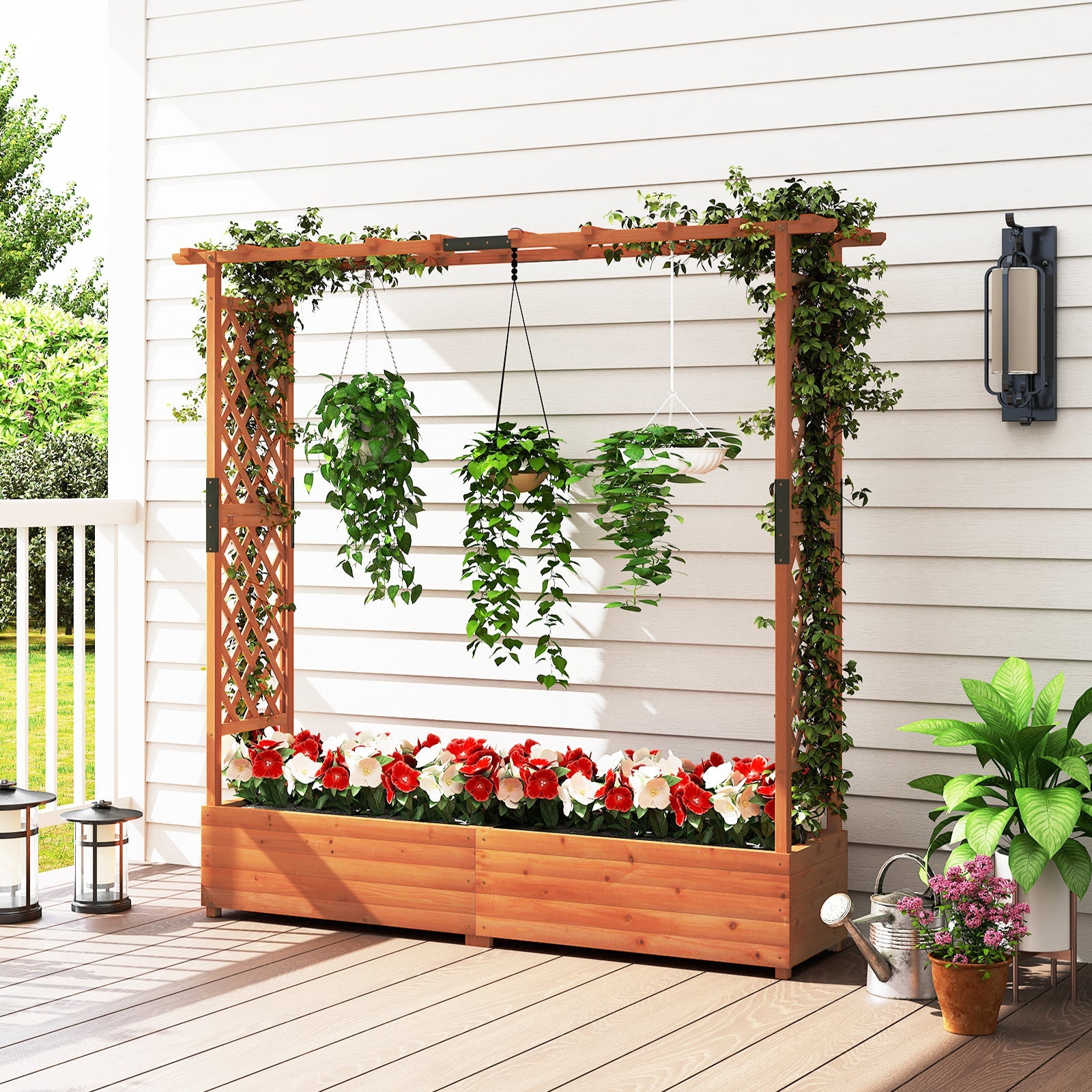 Raised Garden Bed with Arch Trellis and Hanging Roof-Orange