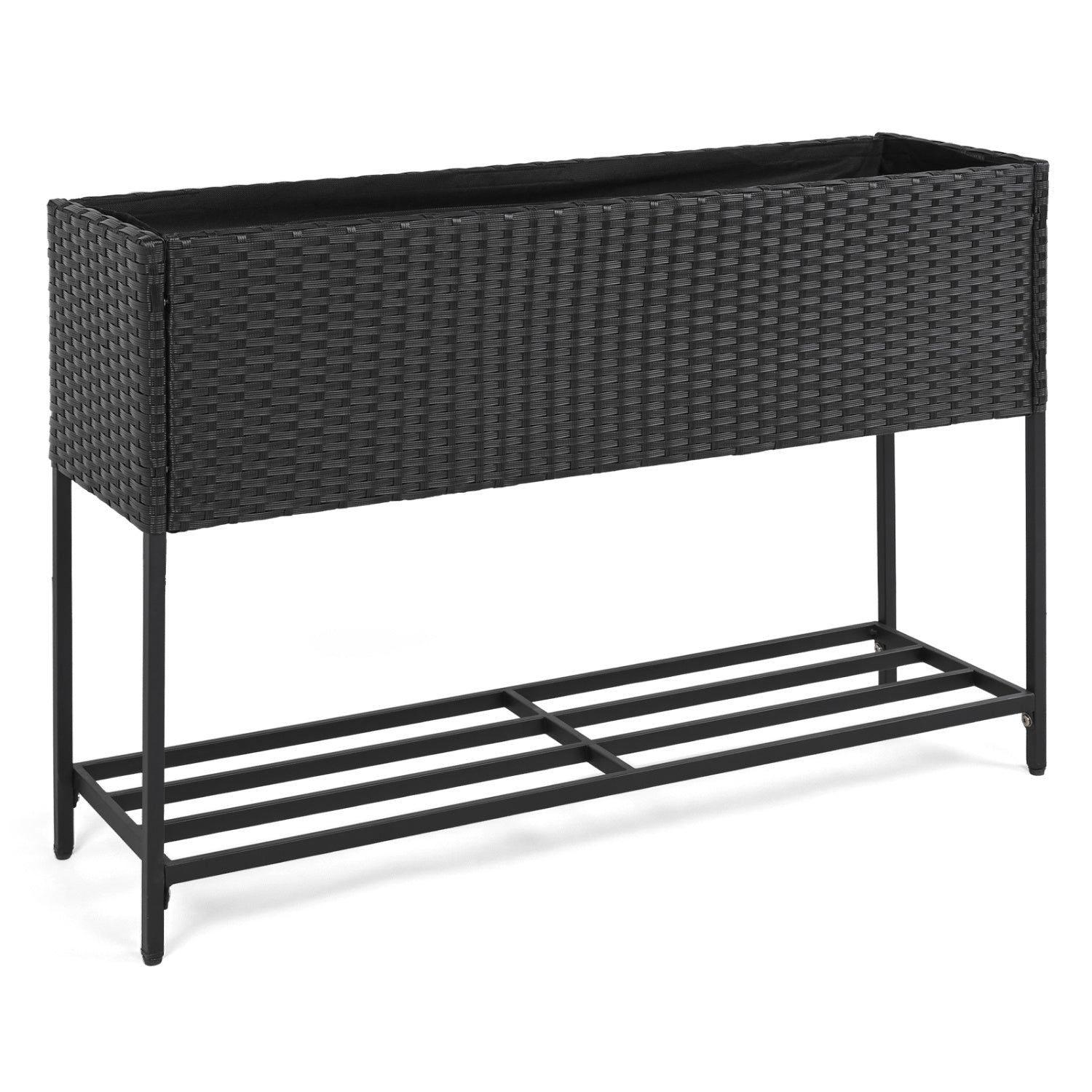 Wicker Raised Garden Bed with Storage Shelf and Drainage Gaps for Flowers