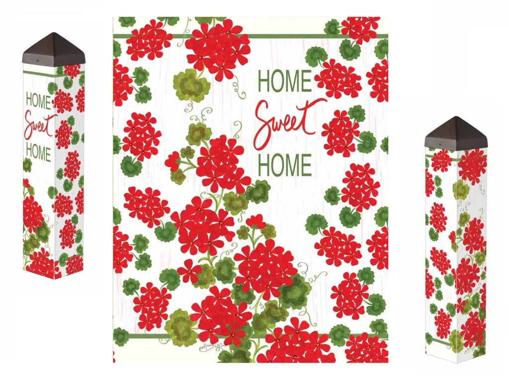 Red Geraniums Art Pole 20 Inches Tall Home Sweet Home