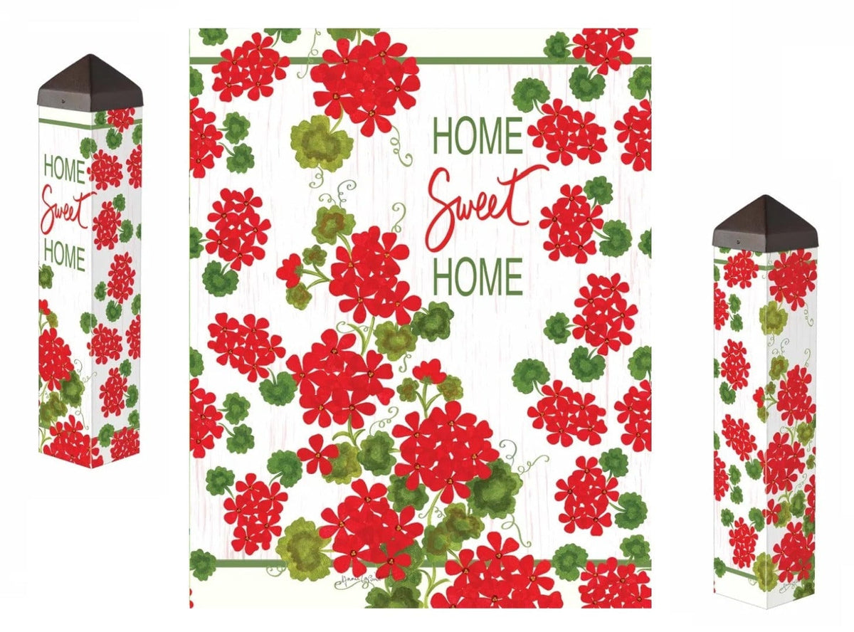 Red Geraniums Art Pole 20 Inches Tall Home Sweet Home