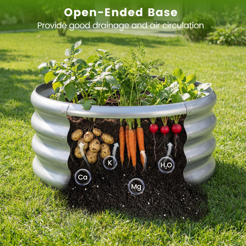 Round Galvanized Raised Garden Bed with Open-Ended Base