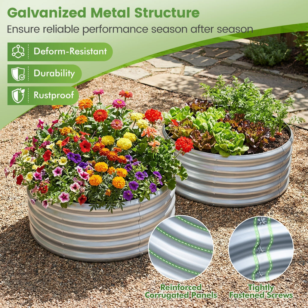 Round Galvanized Raised Garden Bed with Open-Ended Base