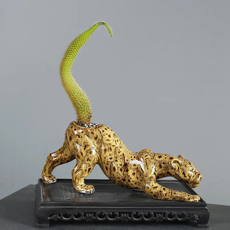 DecorBites™ Ceramic Animal Flowerpot: Leopard Cheetah Cartoon Characters for Garden Plants