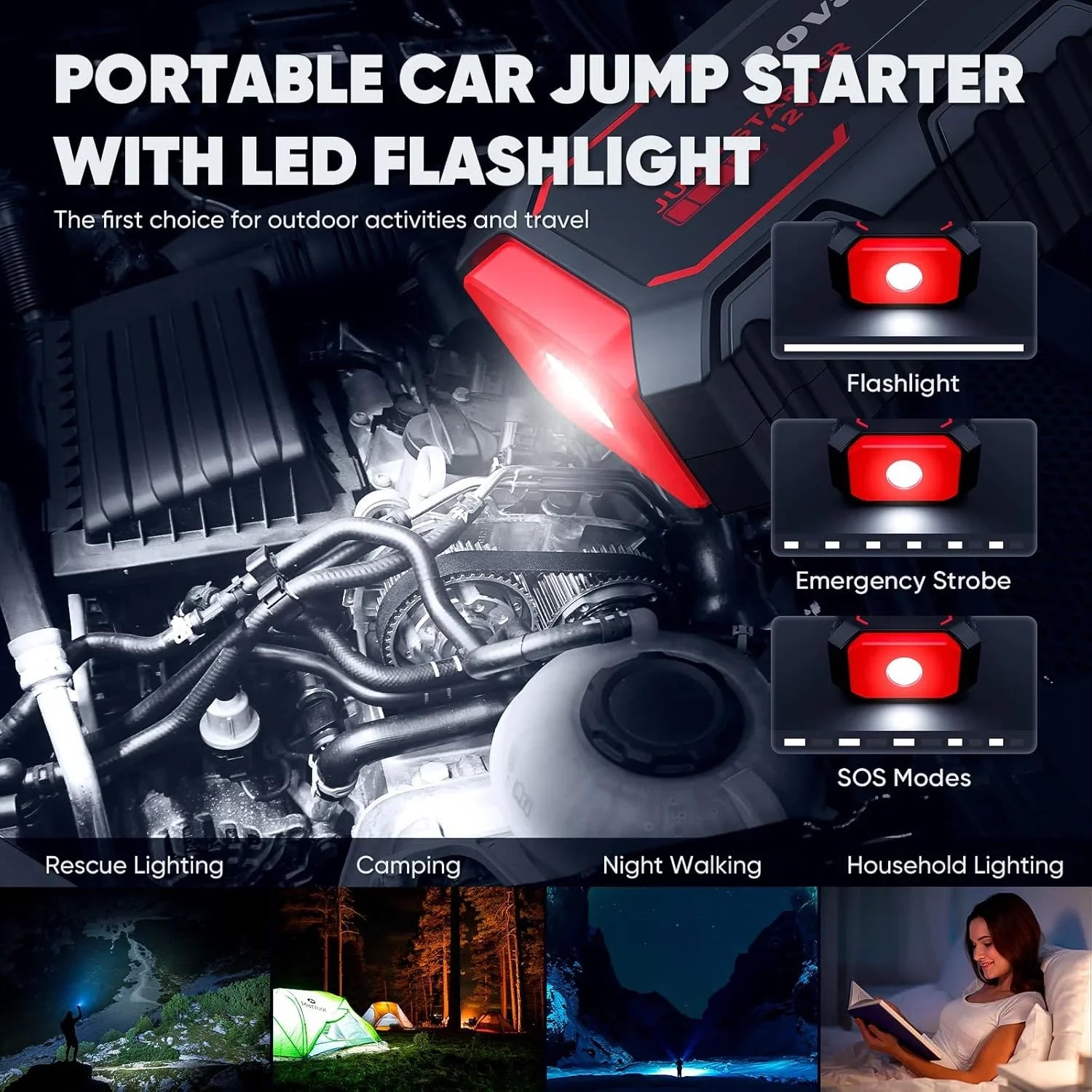 3000A Car Jump Starter 12V Portable Battery Booster with Power Bank & LED Light