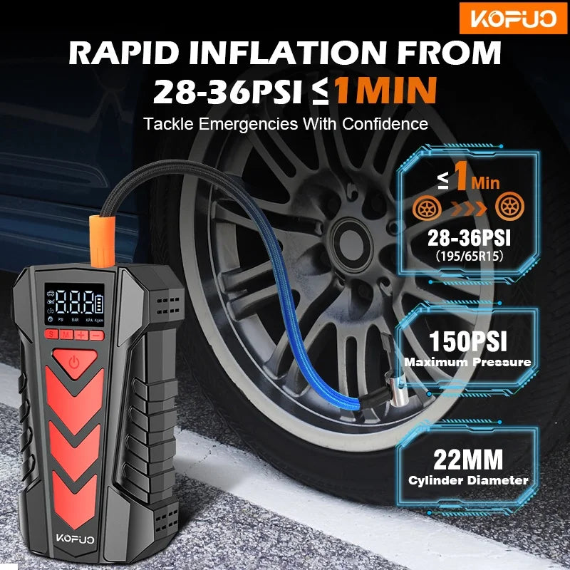 2000A Car Jump Starter with Air Compressor 150PSI Tire Inflator Power Bank