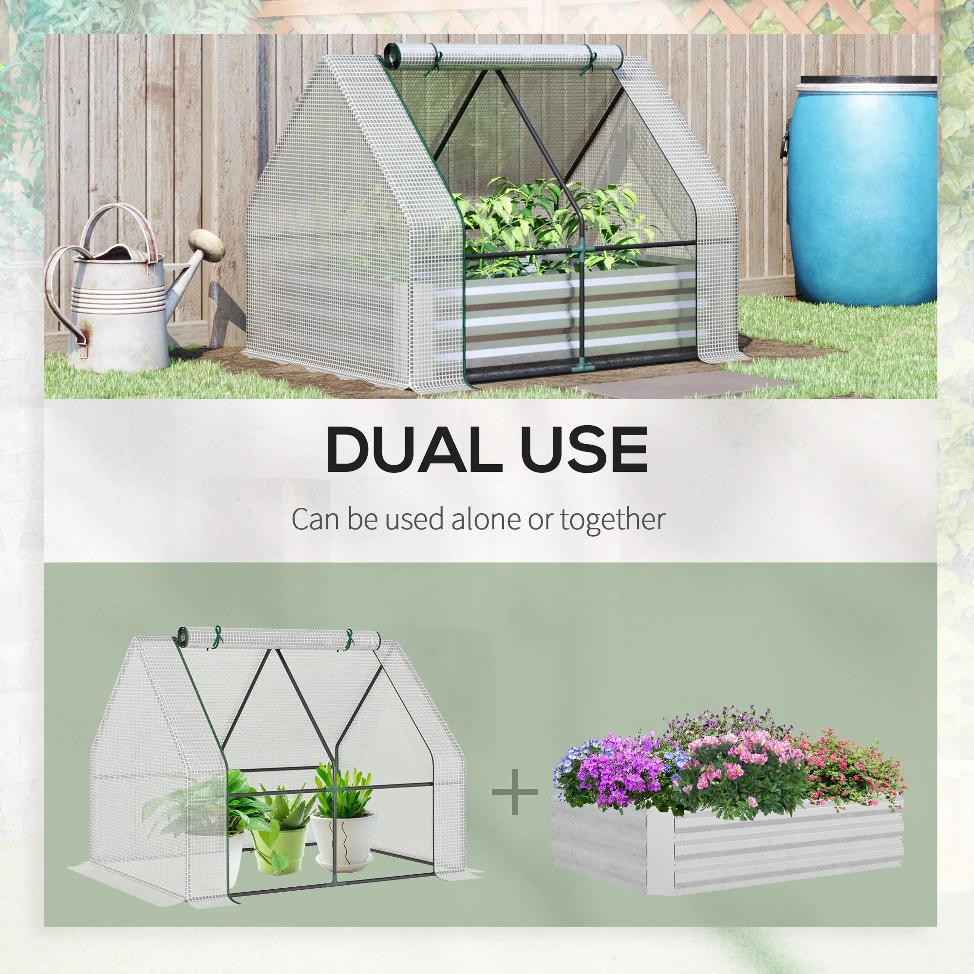 Steel Raised Garden Bed Planter Box Kit with Greenhouse, for Dual Use, Green