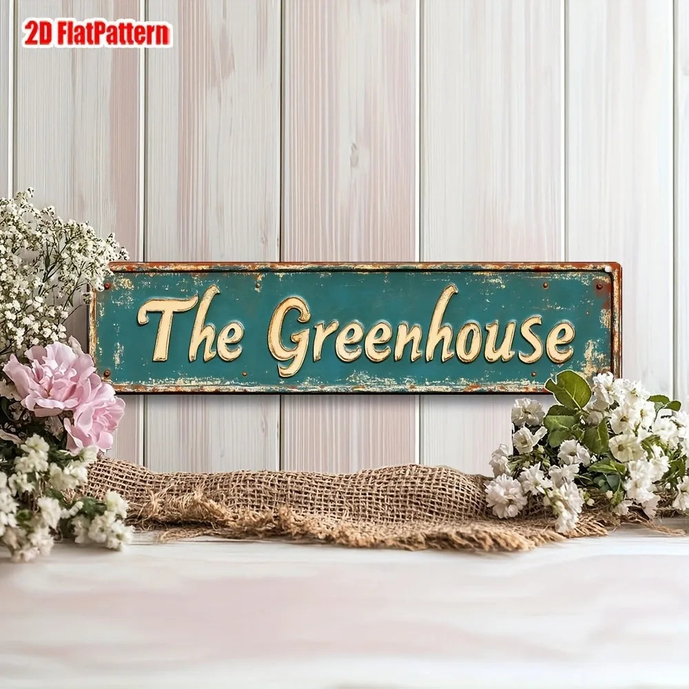 Vintage "The Greenhouse" Metal Wall Sign - 16x4" Rustic Garden Decor, Plant Shop Birthday Gift Art