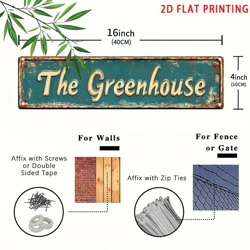 Vintage "The Greenhouse" Metal Wall Sign - 16x4" Rustic Garden Decor, Plant Shop Birthday Gift Art