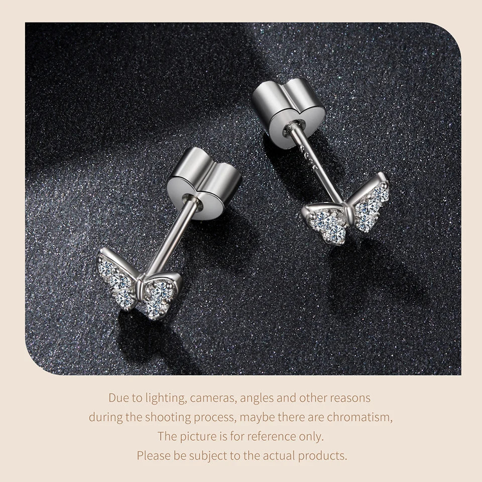 Moissanite Butterfly Clover Stud Earrings 925 Silver Diamond Cut Wedding Gift