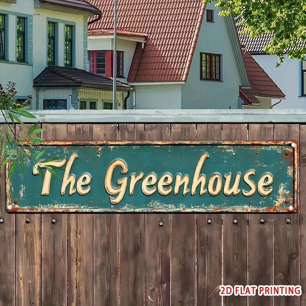 Vintage "The Greenhouse" Metal Wall Sign - 16x4" Rustic Garden Decor, Plant Shop Birthday Gift Art