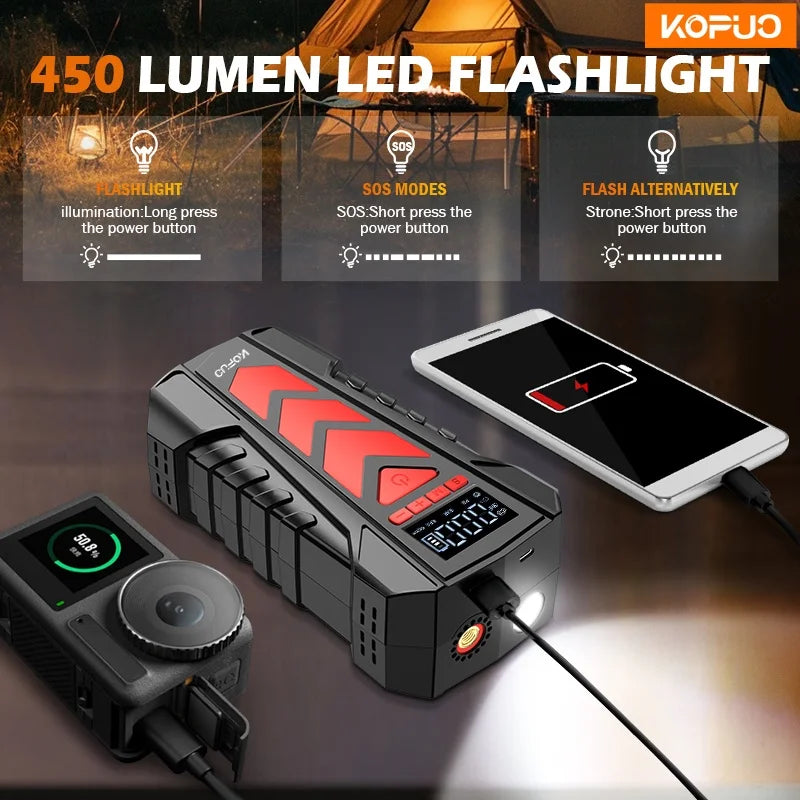 2000A Car Jump Starter with Air Compressor 150PSI Tire Inflator Power Bank