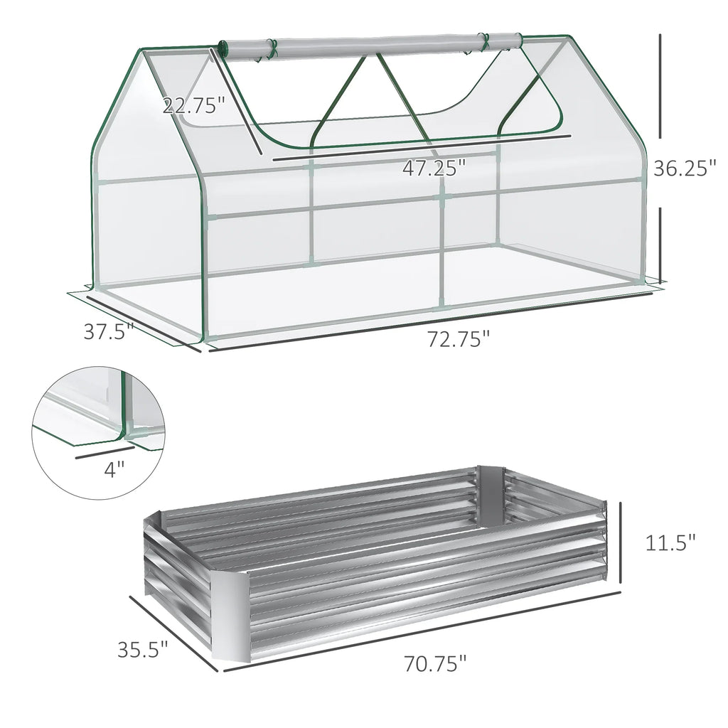 Steel Raised Garden Bed Planter Box Kit with Greenhouse, for Dual Use, Green