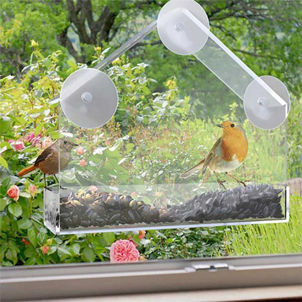 1PC Bird feeder with transparent window and external bird feeder with suction cup suitable for outdoor garden use
