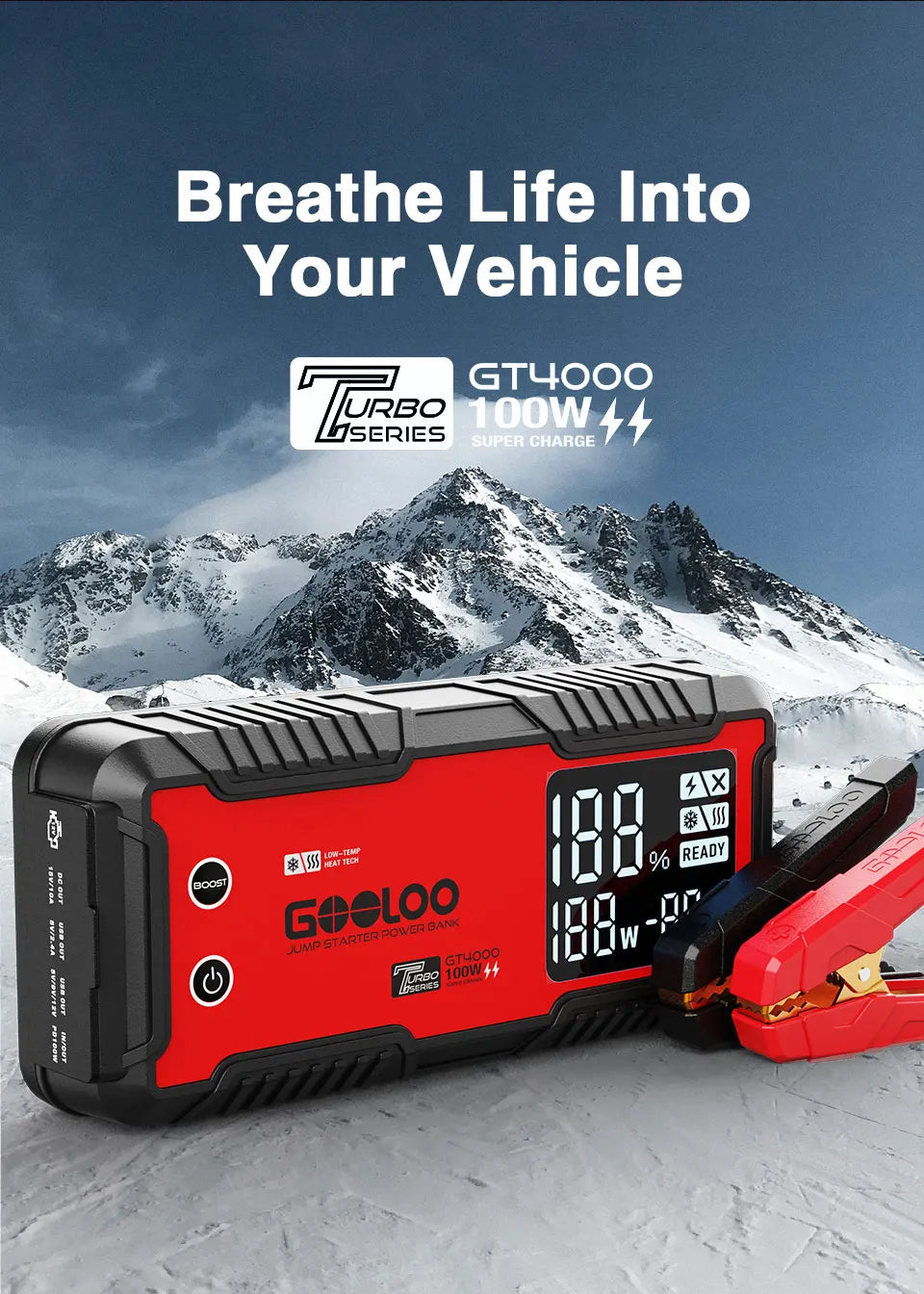 GOOLOO 4000A 12V Charger External Battery Booster 24000mah Car Jump Starter Car Battery PD100W Fast Charging Portable Power Bank