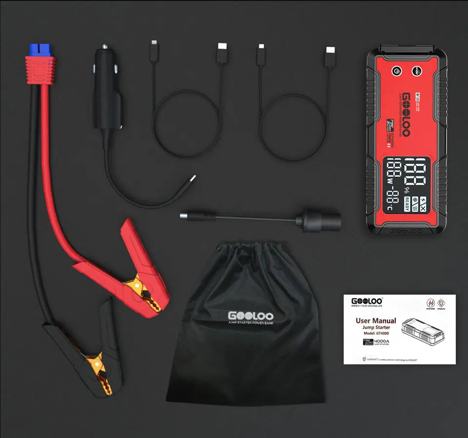 GOOLOO 4000A 12V Charger External Battery Booster 24000mah Car Jump Starter Car Battery PD100W Fast Charging Portable Power Bank
