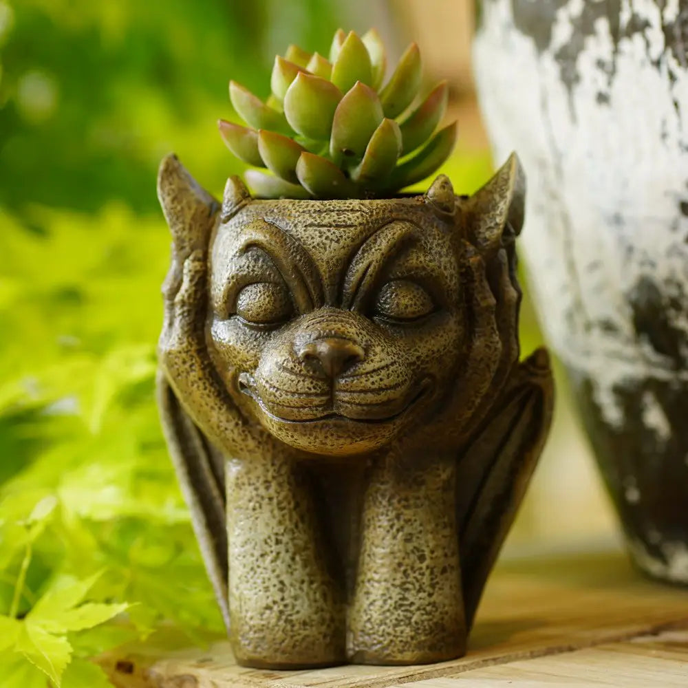 DecorBites™ Gargoyle Resin Vase Sculpture: Unique Home & Garden Decor Accessory