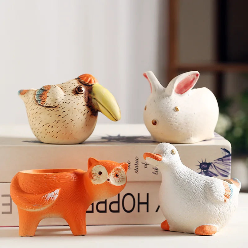 DecorBites™ Animal Vase Succulent Pot for Garden, Cute Rabbit & Duck Design