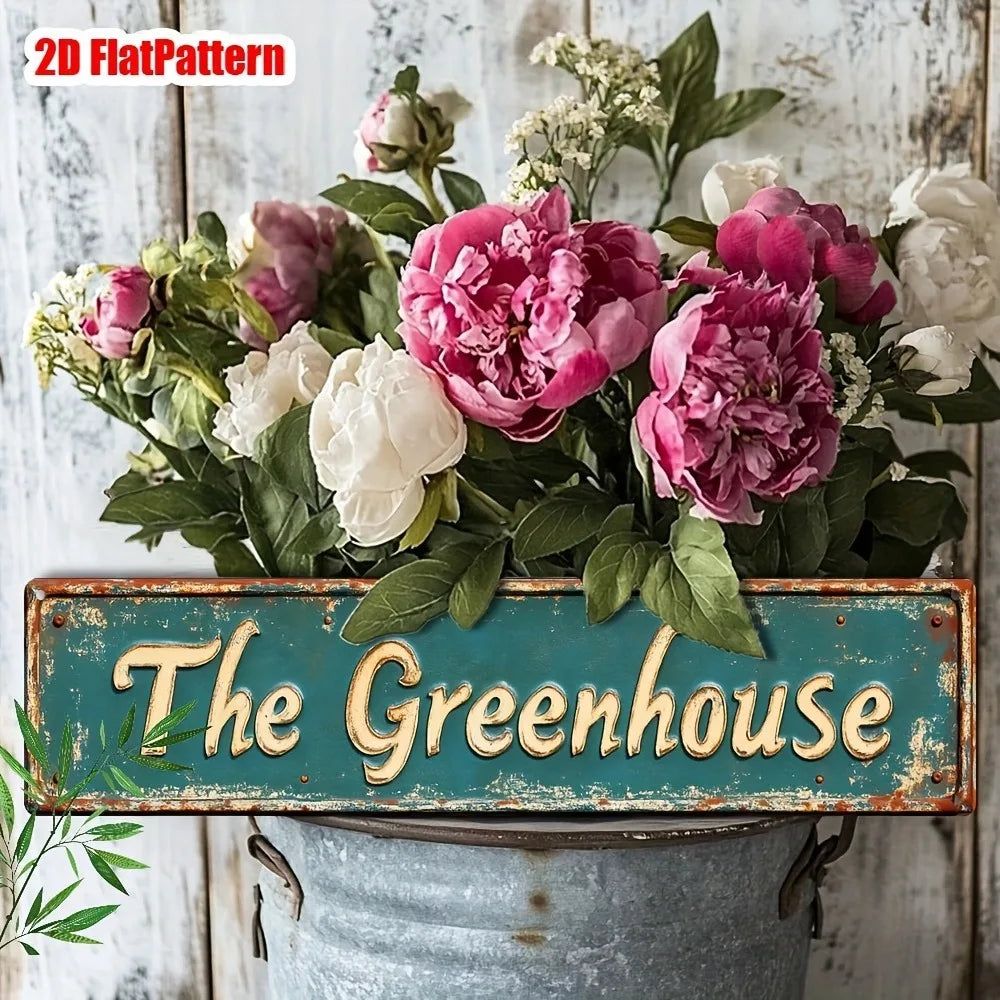 Vintage "The Greenhouse" Metal Wall Sign - 16x4" Rustic Garden Decor, Plant Shop Birthday Gift Art