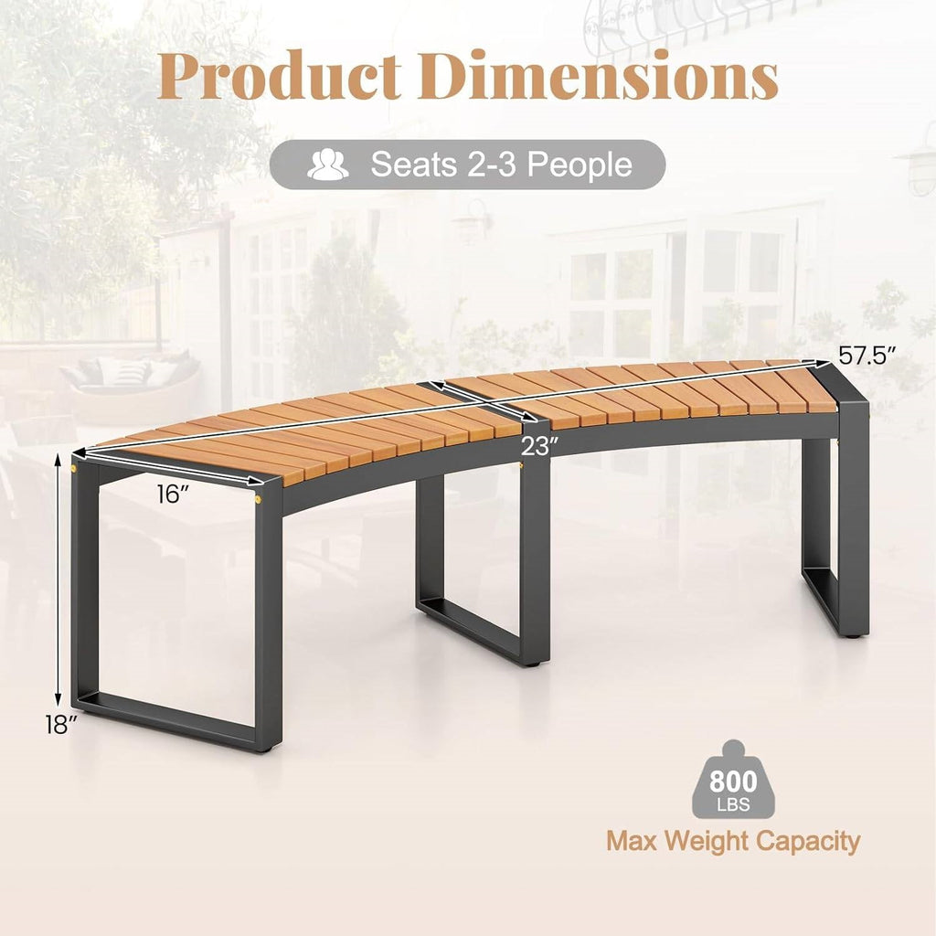 Set of 4 - Round Outdoor Metal Wood Backless Bench - Around Table Tree Fire Pit