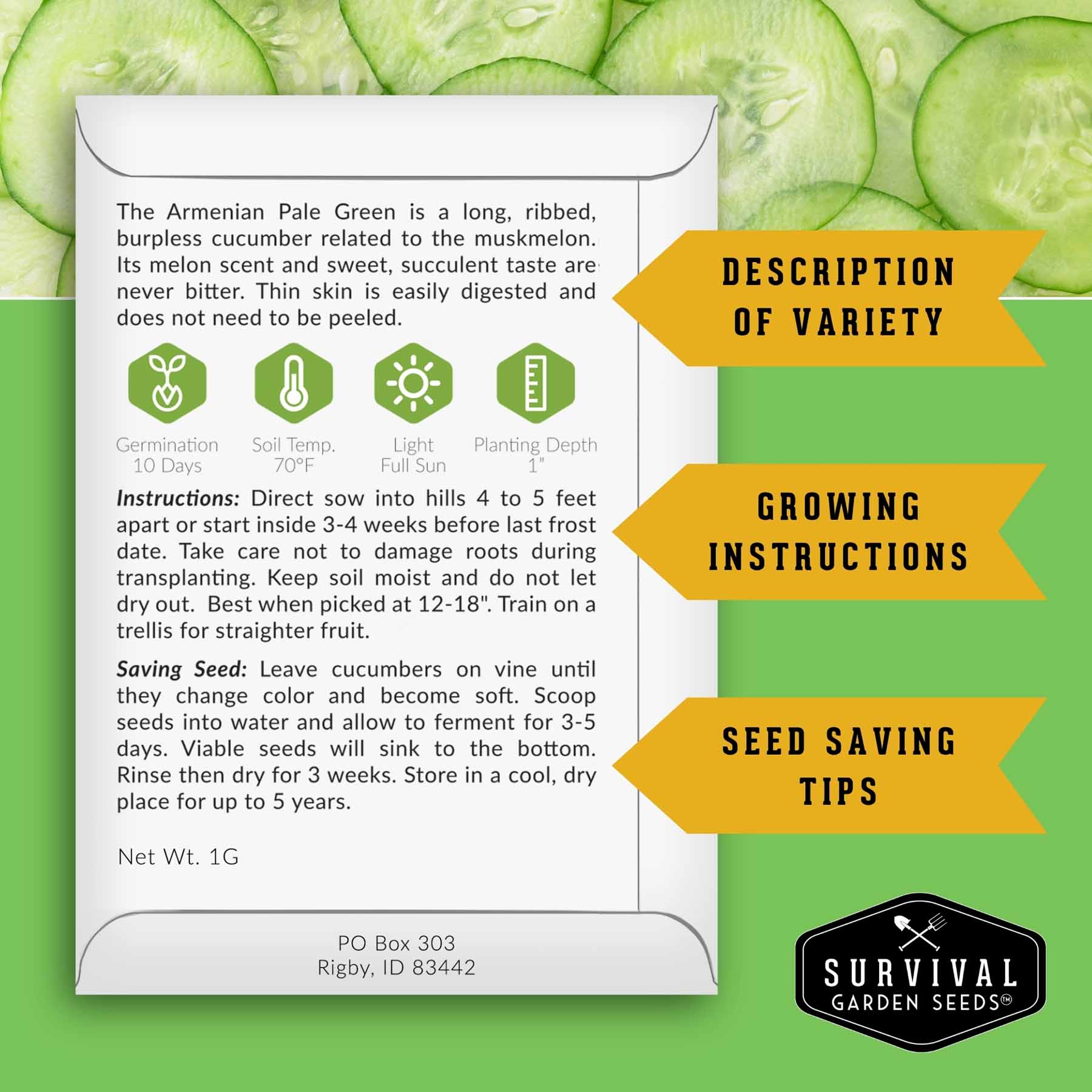 Cucumber Seed Collection – Armenian, Beit Alpha, Lemon, National Pickling & Spacemaster Varieties